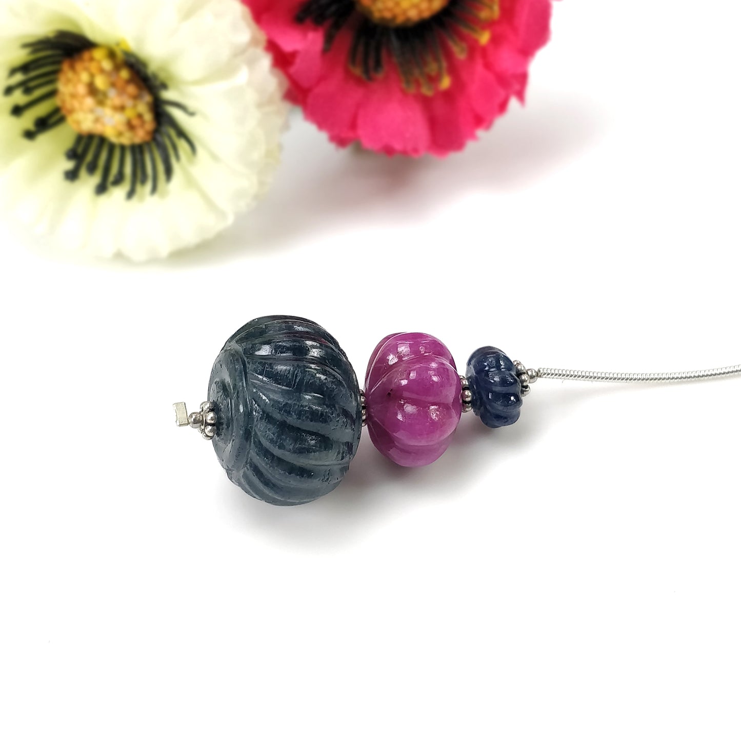 Sapphire And Ruby Gemstone Carving Loose Beads : 93.30cts Natural Untreated Red Ruby Hand Carved Melon Beads 9mm - 20.5mm