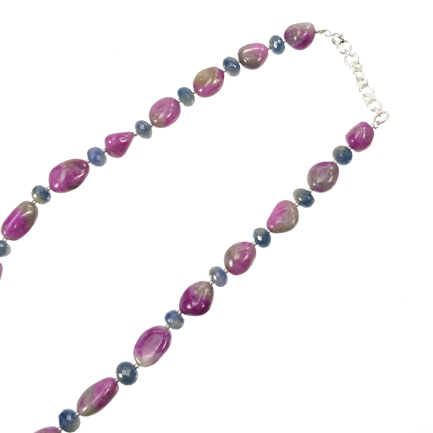 Ruby & Blue Sapphire Gemstone NECKLACE: 74.38gms Natural Untreated Bi-Color Zoisite Ruby 925 Sterling Silver 7mm - 21*16mm 19.5"