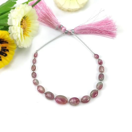 Watermelon TOURMALINE Gemstone Loose Beads: 34.45cts Natural Bi-Color Tourmaline Oval Shape Plain Nuggets 5.5*4mm - 12.5*9mm 6"