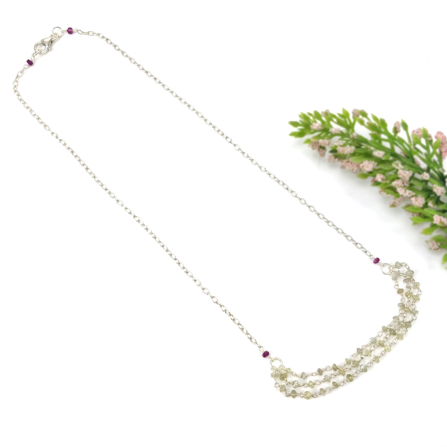 Chrysoberyl Cat's Eye And Ruby Beads NECKLACE : 27.65cts Natural Untreated With 925 Sterling Silver 3mm - 3.5mm 19"