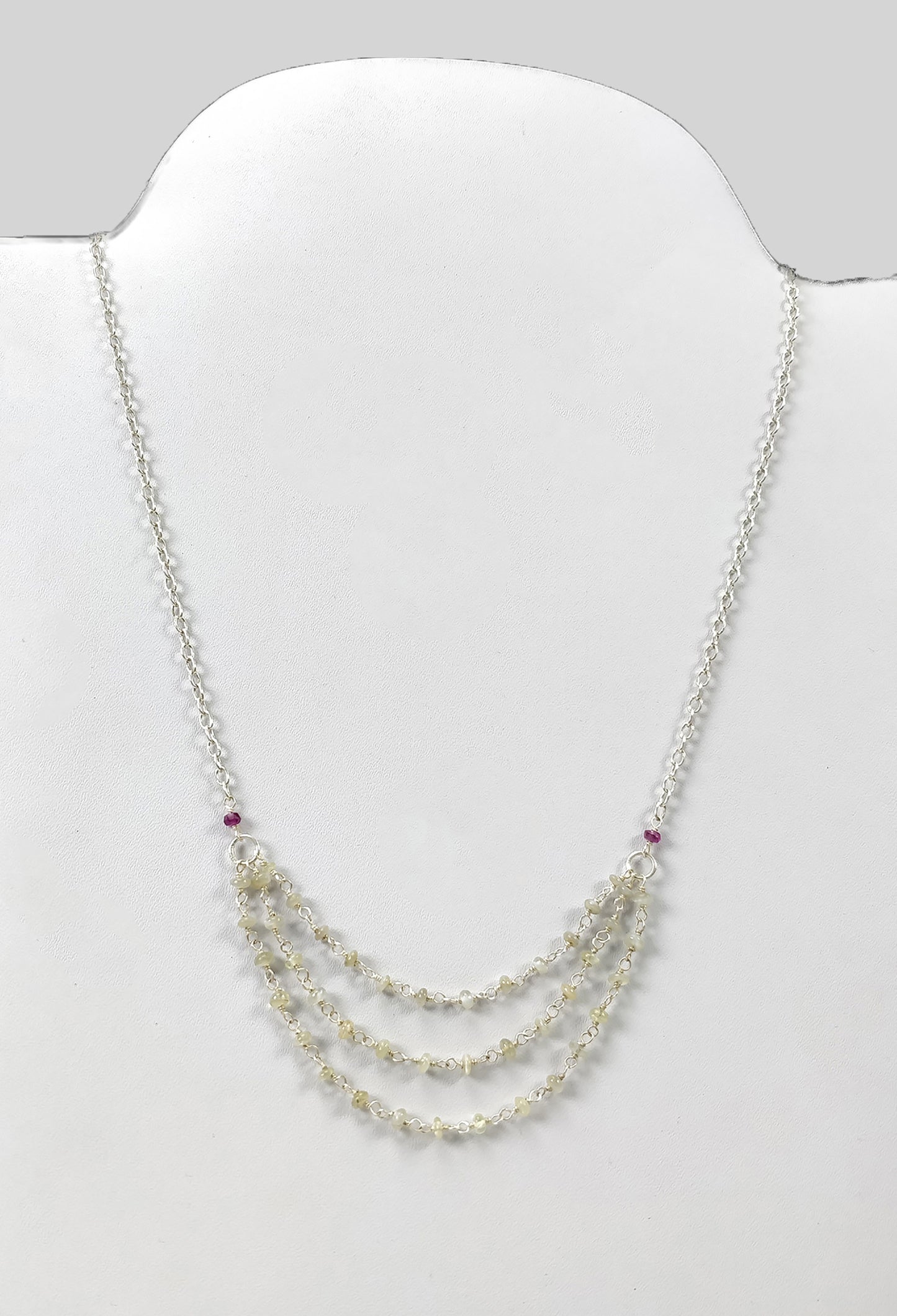 Chrysoberyl Cat's Eye And Ruby Beads NECKLACE : 27.65cts Natural Untreated With 925 Sterling Silver 3mm - 3.5mm 19"