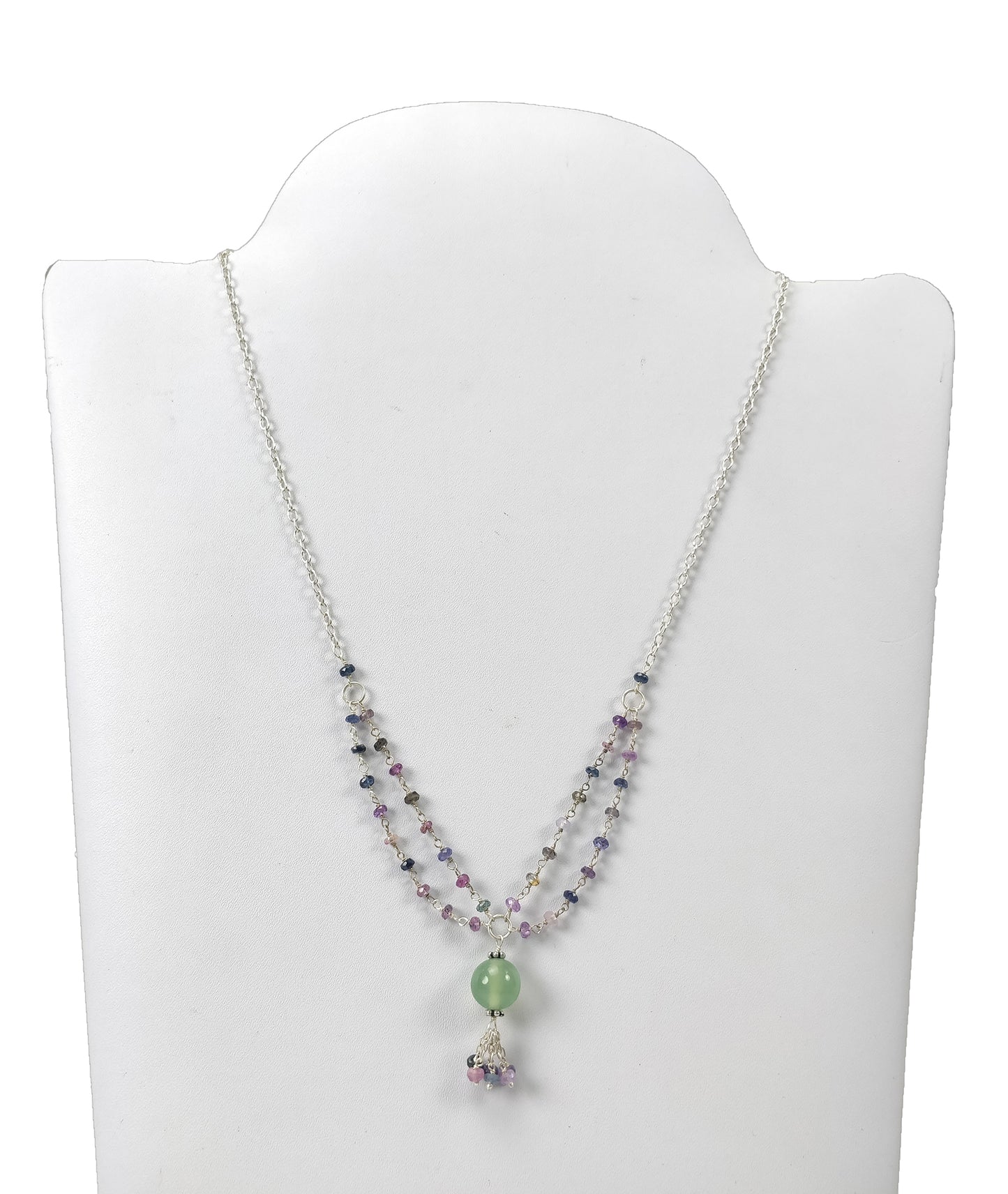 Multi Sapphire & Serpentine Gemstone Beads Chain NECKLACE : 36.80cts Natural Untreated With 925 Sterling Silver Necklace 3mm - 10mm 21"