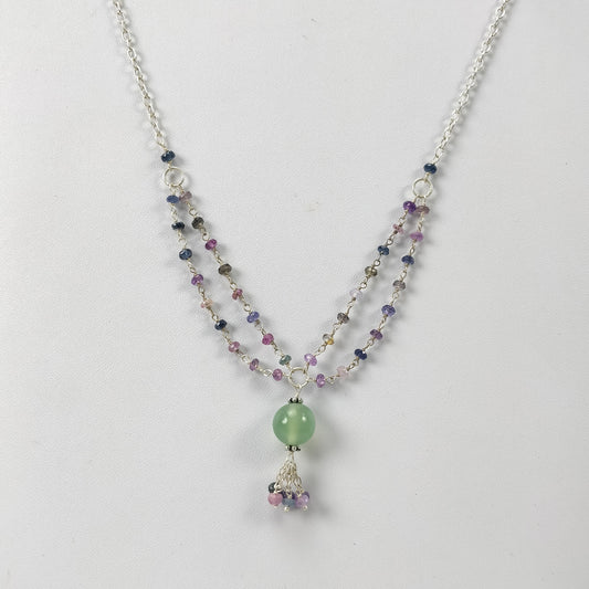 Multi Sapphire & Serpentine Gemstone Beads Chain NECKLACE : 36.80cts Natural Untreated With 925 Sterling Silver Necklace 3mm - 10mm 21"