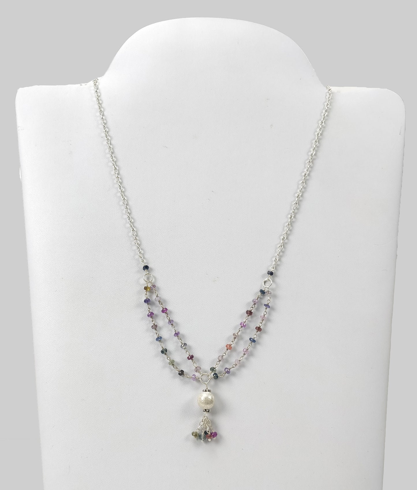 Multi Sapphire Gemstone Beads Chain NECKLACE : 37.75cts Natural Untreated With 925 Sterling Silver Necklace 3mm - 8mm 21"