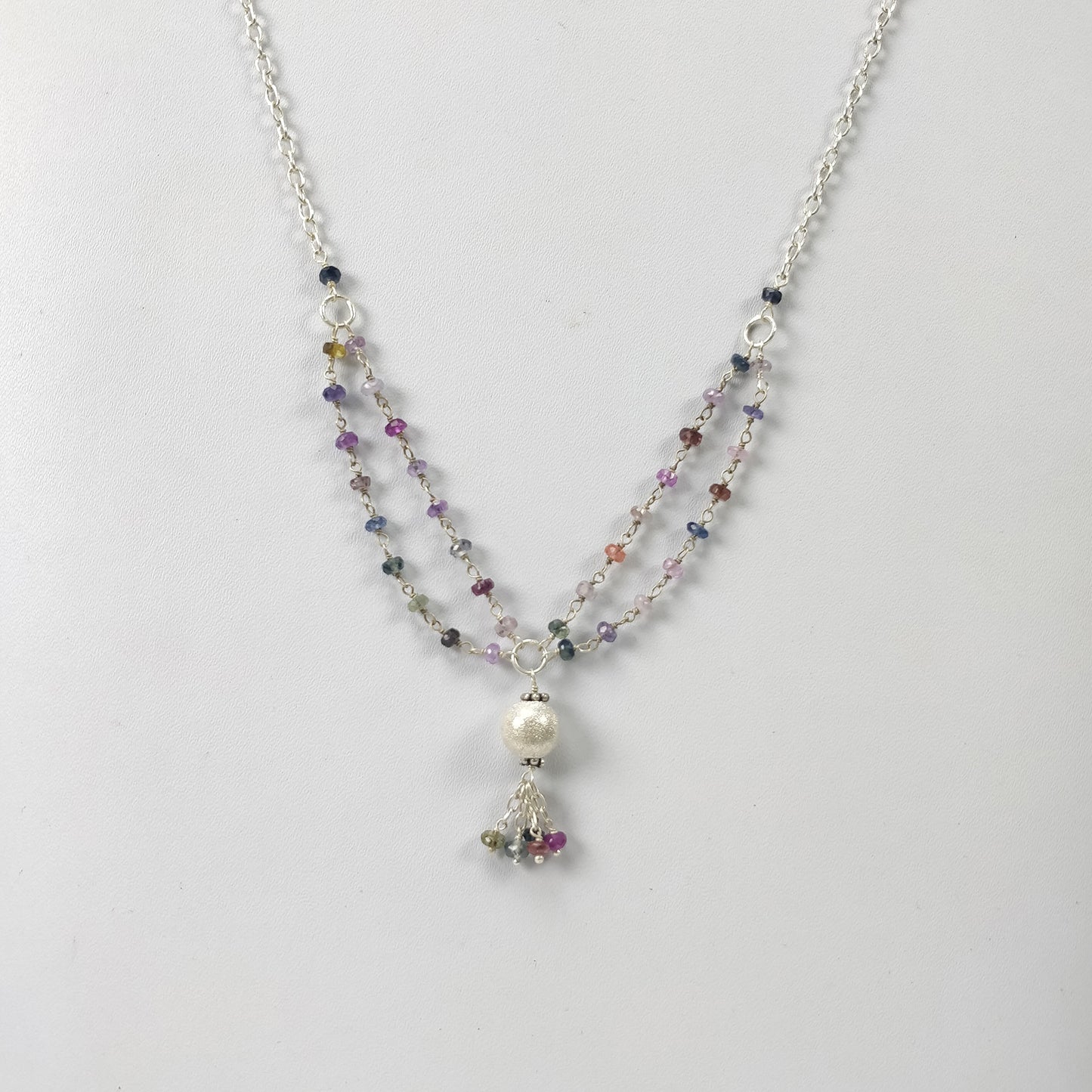 Multi Sapphire Gemstone Beads Chain NECKLACE : 37.75cts Natural Untreated With 925 Sterling Silver Necklace 3mm - 8mm 21"