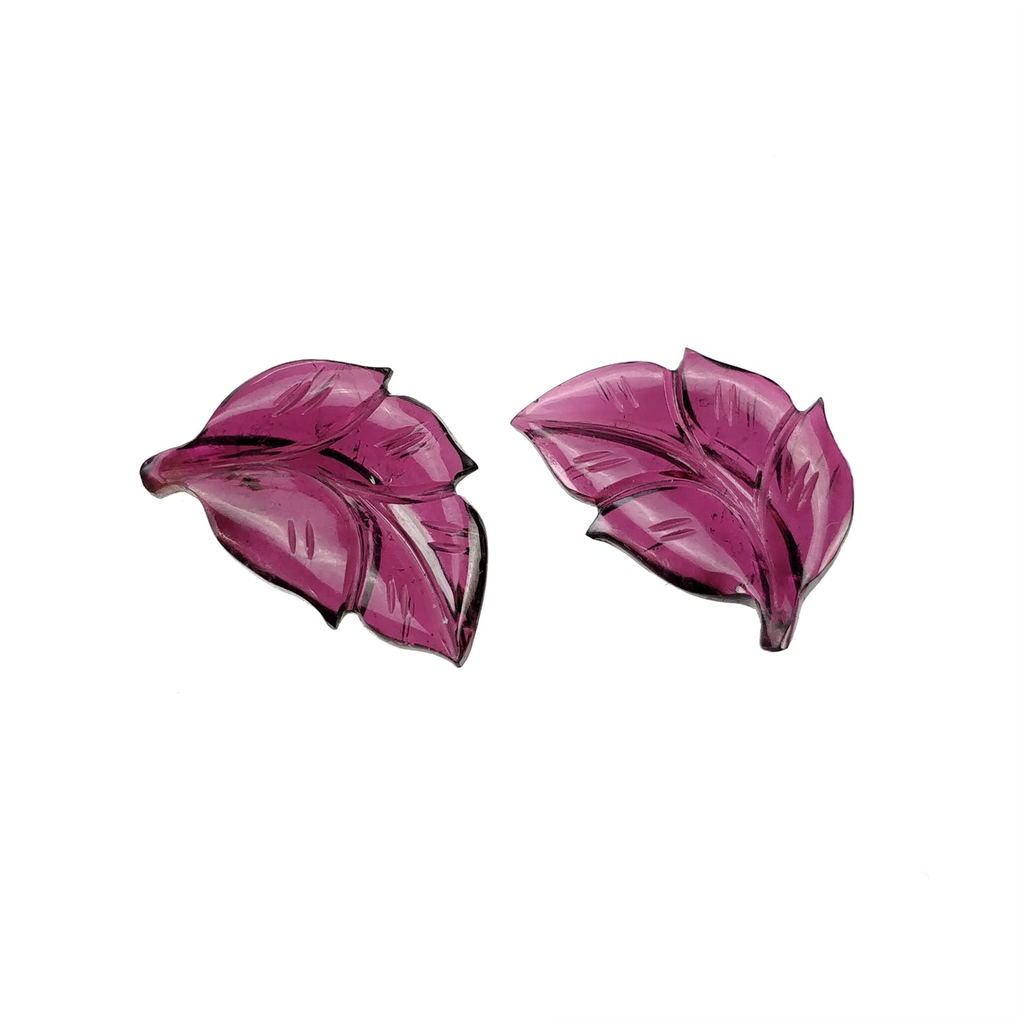 Rubellite Tourmaline Gemstone Carving : 15.70cts Natural Untreated Pink Tourmaline Hand Carved Leaves 18*12mm Pair