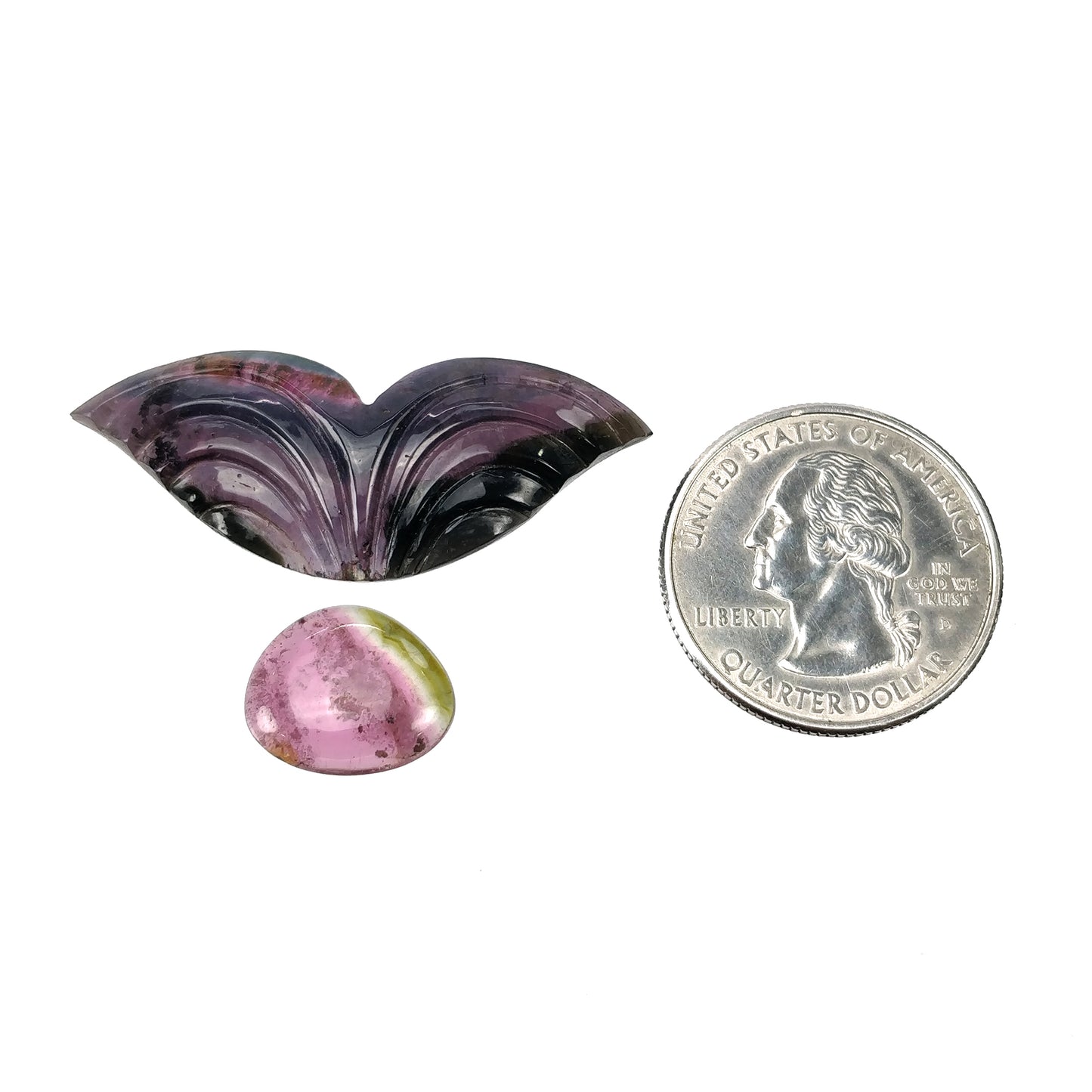 Watermelon TOURMALINE Gemstone Carving & Cabochon : 26.80cts Natural Untreated Bi-Color Tourmaline Hand Carved 14*11.5mm - 41*16mm 2pcs Set