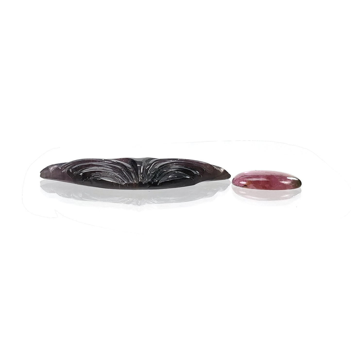 Watermelon TOURMALINE Gemstone Carving & Cabochon : 26.80cts Natural Untreated Bi-Color Tourmaline Hand Carved 14*11.5mm - 41*16mm 2pcs Set