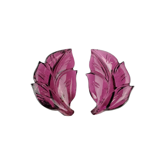 Rubellite Tourmaline Gemstone Carving : 15.70cts Natural Untreated Pink Tourmaline Hand Carved Leaves 18*12mm Pair