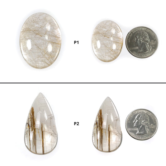 GOLDEN RUTILE Quartz Gemstone Cabochon : Natural Untreated Unheated Rutile Oval Pear Shape