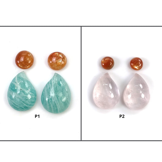 MORGANITE AMANZONITE SUNSTONE Gemstone Cabochon : Natural Untreated Morganite Uneven Round Shape 4pcs (With Video)