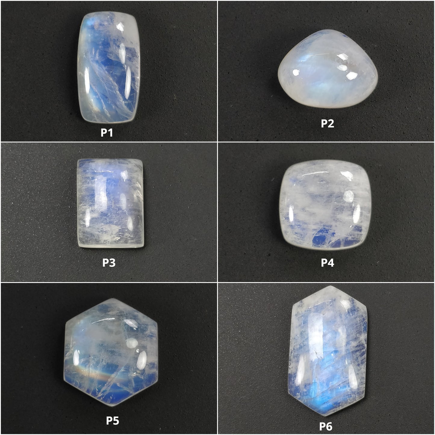 RAINBOW MOONSTONE Gemstone Cabochon : Natural Untreated Unheated Moonstone Cushion Hexagon Uneven Shape