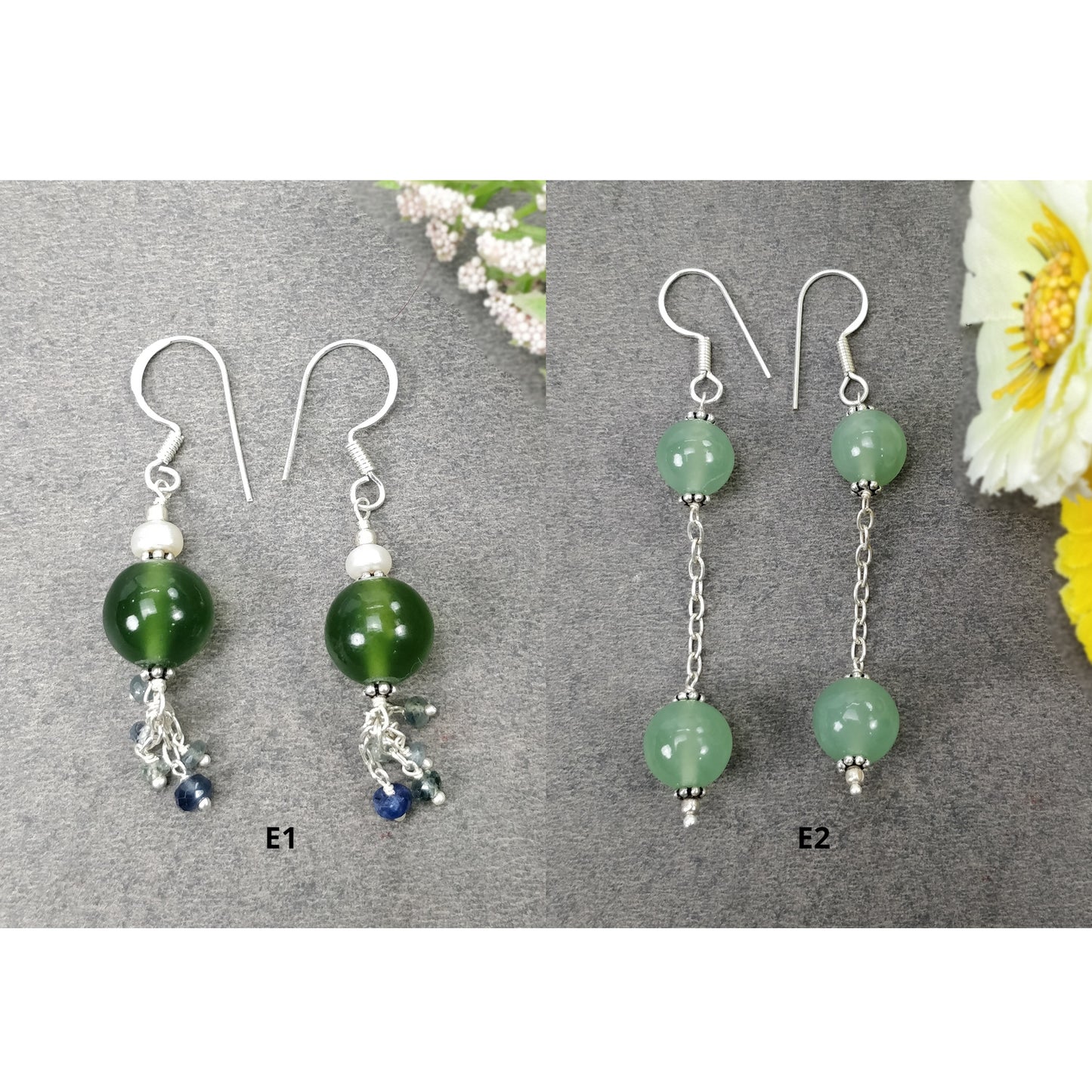 Serpentine Blue SAPPHIRE Gemstone With 925 Sterling Silver Beaded Earrings : Natural Untreated Drop Dangle Hook Earrings