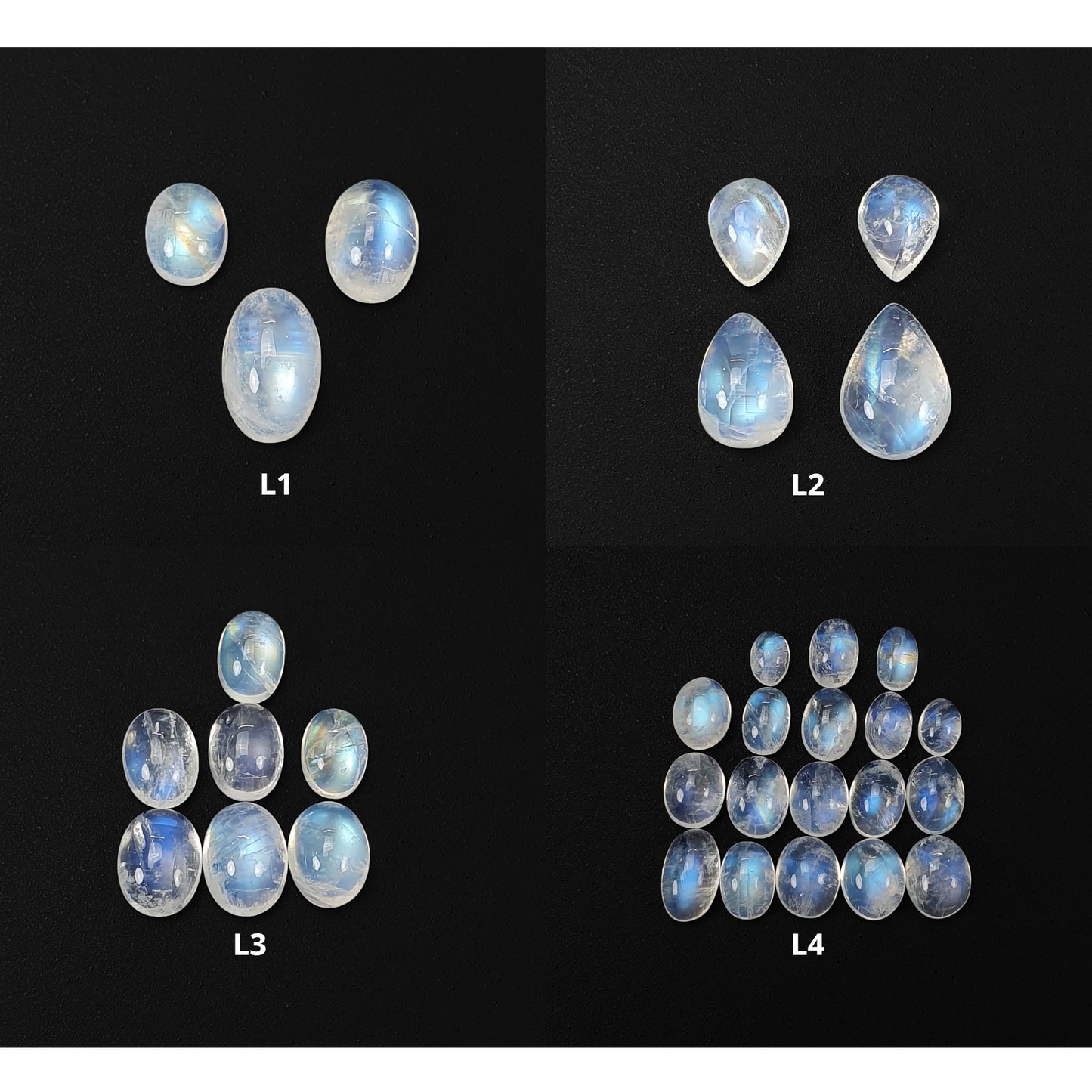 Moonstone Gemstone Cabochon : Natural Untreated Unheated Rainbow Moonstone Cushion Triangle Shape Lots