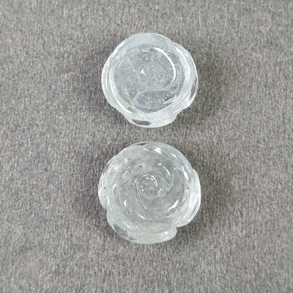 Milky AQUAMARINE Gemstone Carving : 24.60cts Natural Untreated Blue Aqua Hand Carved FLOWER 14mm - 15mm 2pcs