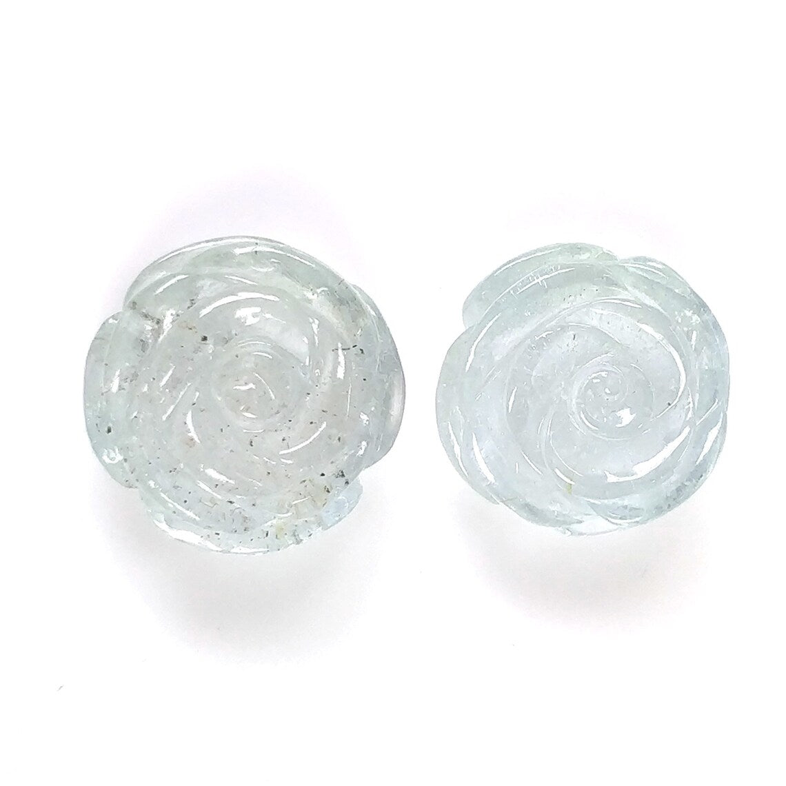 Milky AQUAMARINE Gemstone Carving : 24.60cts Natural Untreated Blue Aqua Hand Carved FLOWER 14mm - 15mm 2pcs