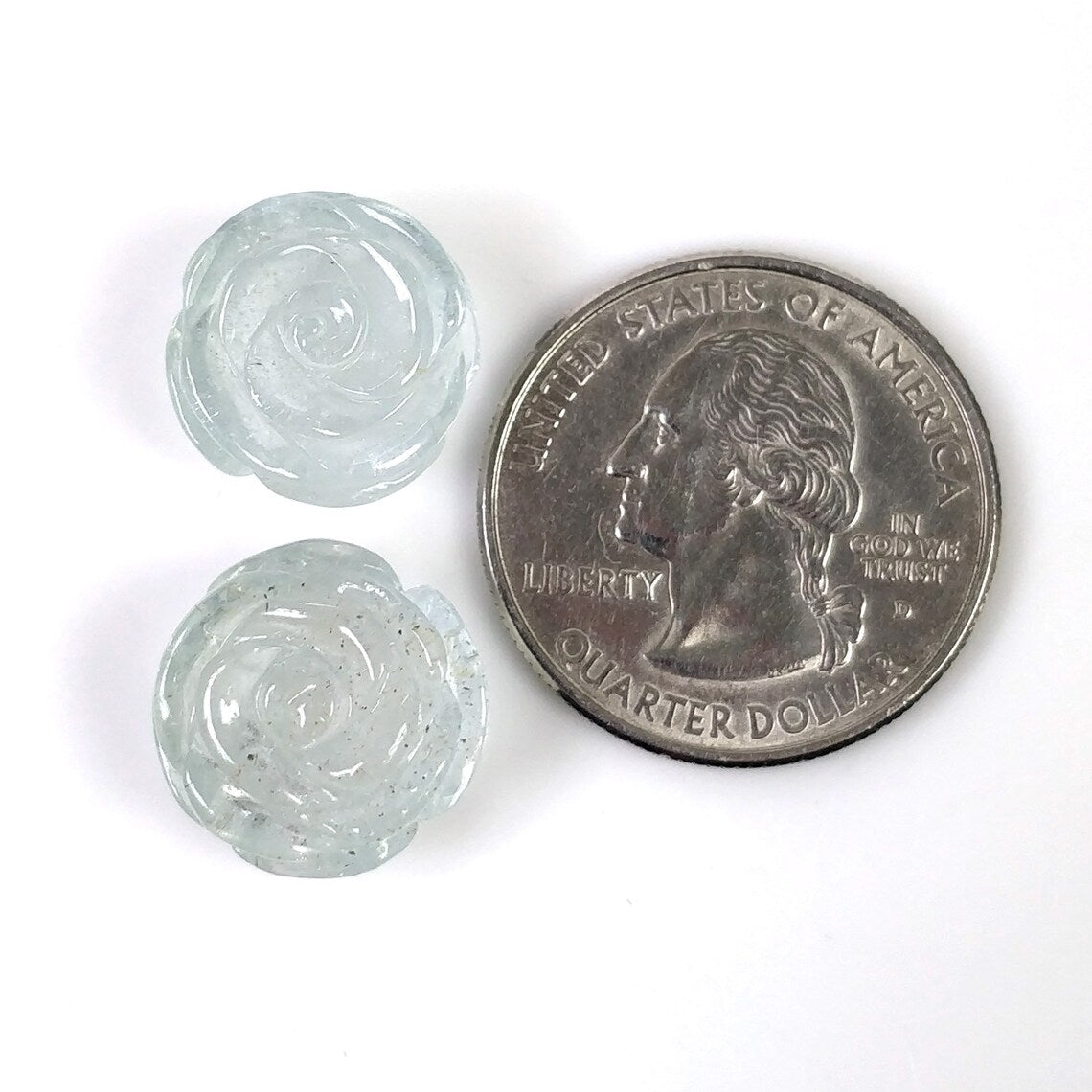 Milky AQUAMARINE Gemstone Carving : 24.60cts Natural Untreated Blue Aqua Hand Carved FLOWER 14mm - 15mm 2pcs