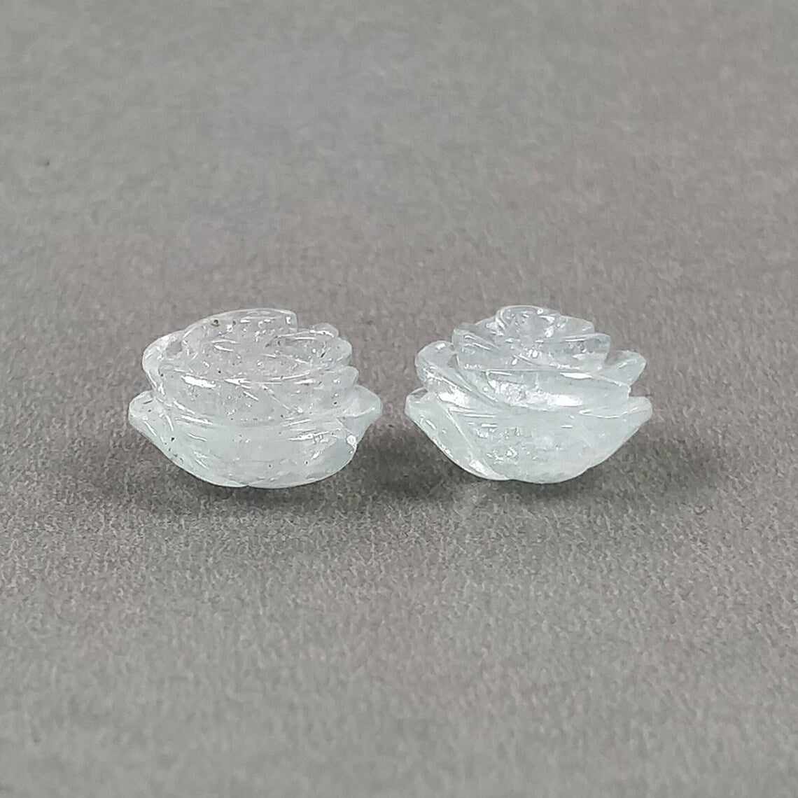 Milky AQUAMARINE Gemstone Carving : 24.60cts Natural Untreated Blue Aqua Hand Carved FLOWER 14mm - 15mm 2pcs