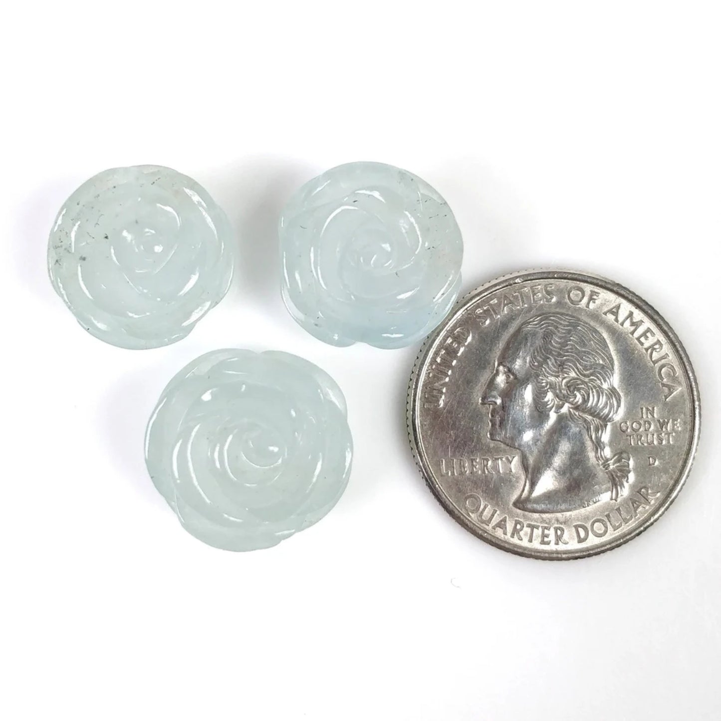 Milky AQUAMARINE Gemstone Carving : 48.90cts Natural Untreated Blue Aqua Hand Carved FLOWER 15mm - 16mm 3pcs