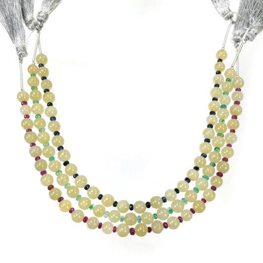 Yellow And Blue SAPPHIRE EMERALD RUBY Gemstone Loose Beads: 64.00cts Natural Unheated Round Plain & Faceted Nuggets 3mm- 6mm 8"