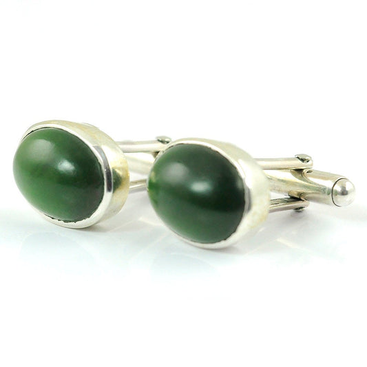 SERPENTINE Gemstone CUFF LINK : 925 Sterling Silver Natural Green Serpentine Gemstone Oval Cabochon Bezel Set Fine Jewelry Cufflink For Gift