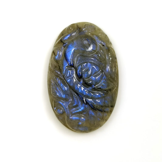 BLUE LABRADORITE Gemstone Carving : 29.44cts Natural Untreated Labradorite Hand Carved Both Side Oval Shape 30*19mm*8(h) (With Video)