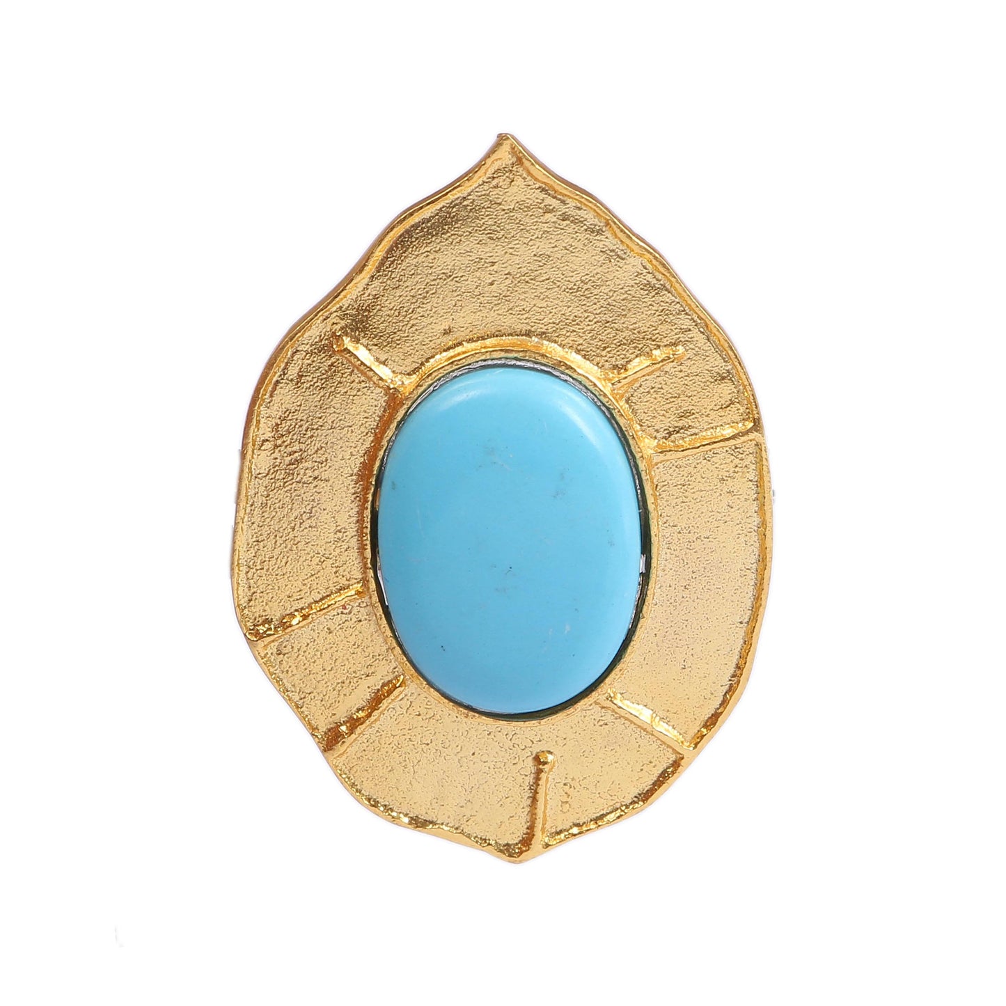 Brass Gold Plated Big Oval Natural Turquoise Gemstone Ring Boho Handmade Modern Ring Traditional Ring Brass Fashion Charm Ring Gift For Her