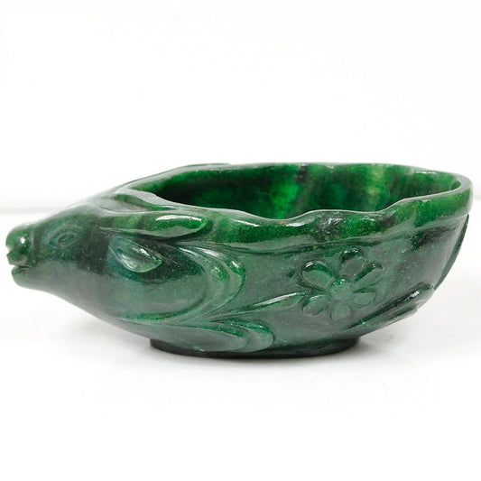 GREEN AVENTURINE Gemstone Sculpture : 146.00gms Natural Aventurine Gemstone Bull's Face Hand Carved BOWL Sculpture Figurine 100*57mm*41(h)
