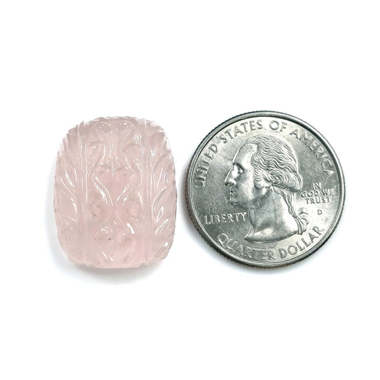 PINK ROSE QUARTZ Gemstone Carving : 28.20cts Natural Untreated Quartz Cushion Shape Both Side Hand Carved 23*19mm