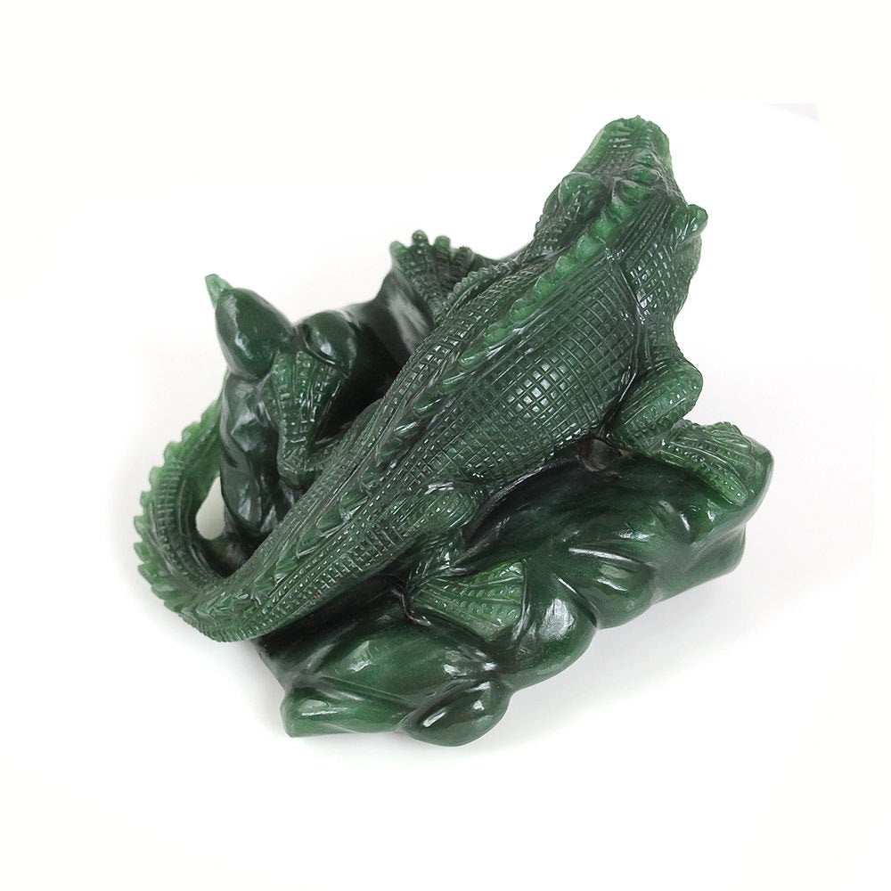 Gemstone Sculpture Aventurine : Limited Original Green Aventurine Quartzite Wild Chameleon Figurine Sculpture Hand Carved