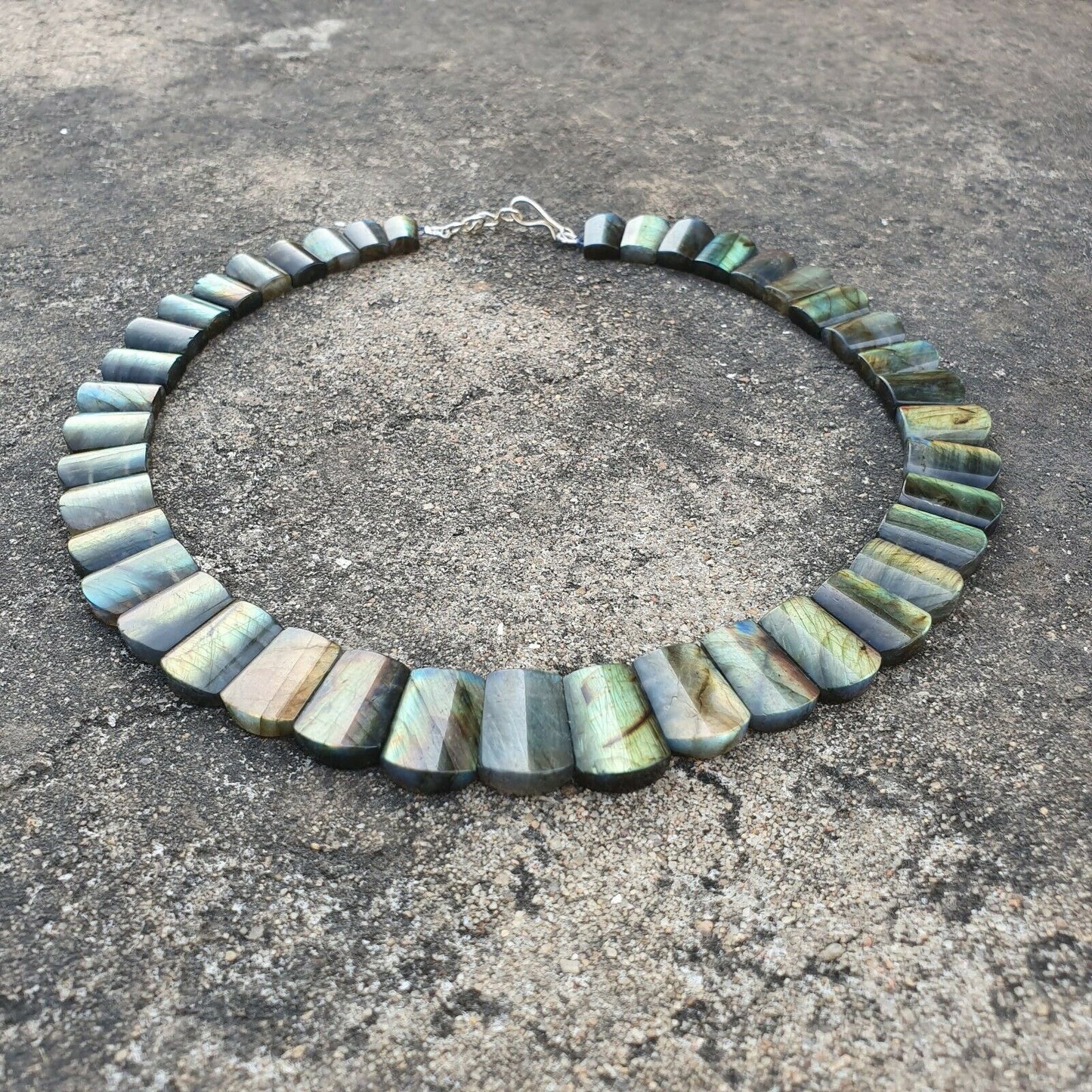 Rainbow Flashing LABRADORITE Gemstone Neclace : 14.5" Natural Untreated Labradorite Gemstone Uneven Shape Cabochon Choker Necklace Gift For Her