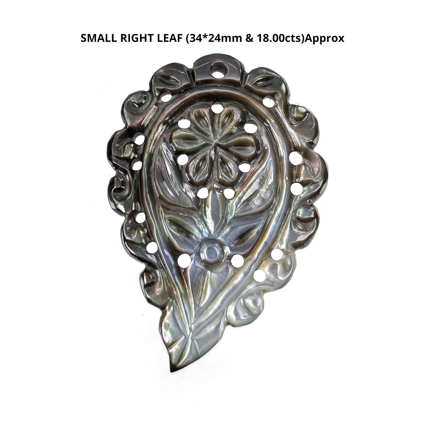 BLACK Mother Of Pearl Gemstone Carving : Natural Untreated MOP One Sided Hand Carved Indian Leaves In Small Medium Big Sizes